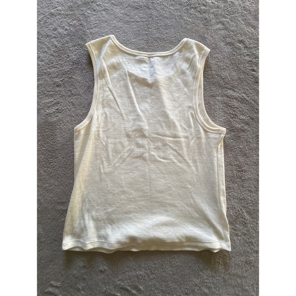 Pabst Blue Ribbon Embroidered Graphic Tank Top Cream Ribbed Womens Large - Picture 5 of 6